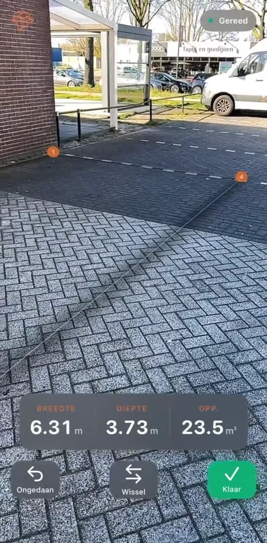 AR-Messung auf einem iPhone mit Breite 6,31 m, Tiefe 3,73 m und 23,5 m² Fläche