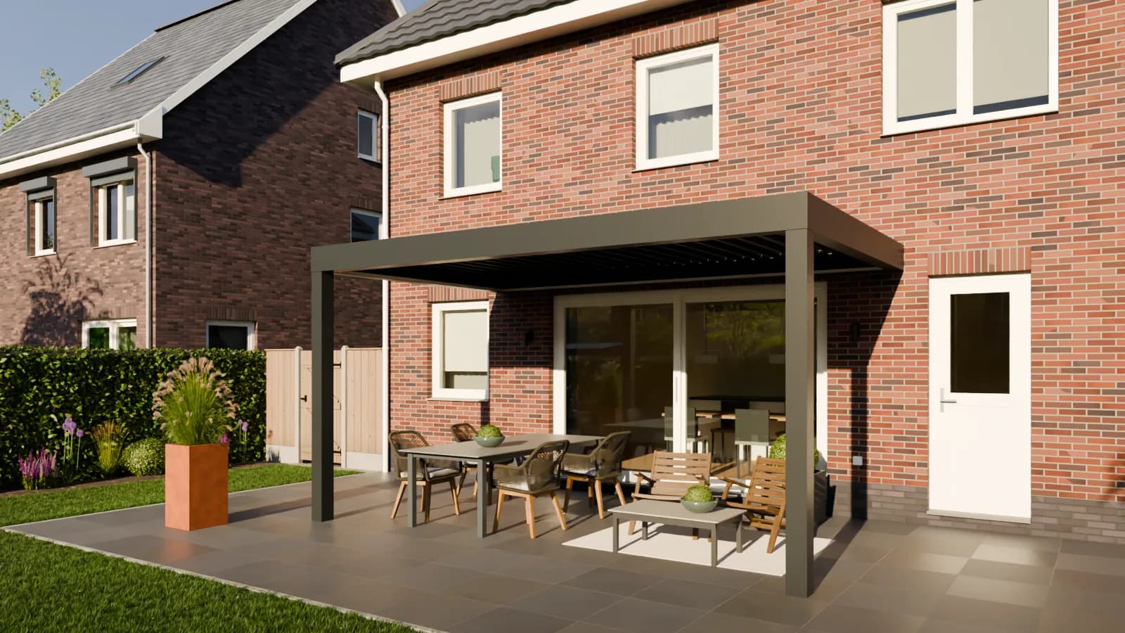 Louvred pergola in anthracite, as it appears in the configurator